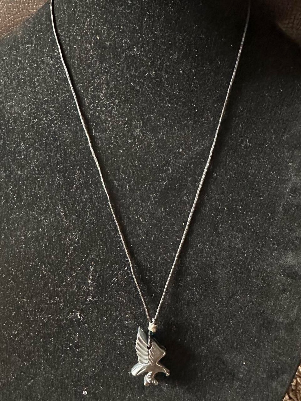 Vintage real hematite carved eagle crystal necklace.